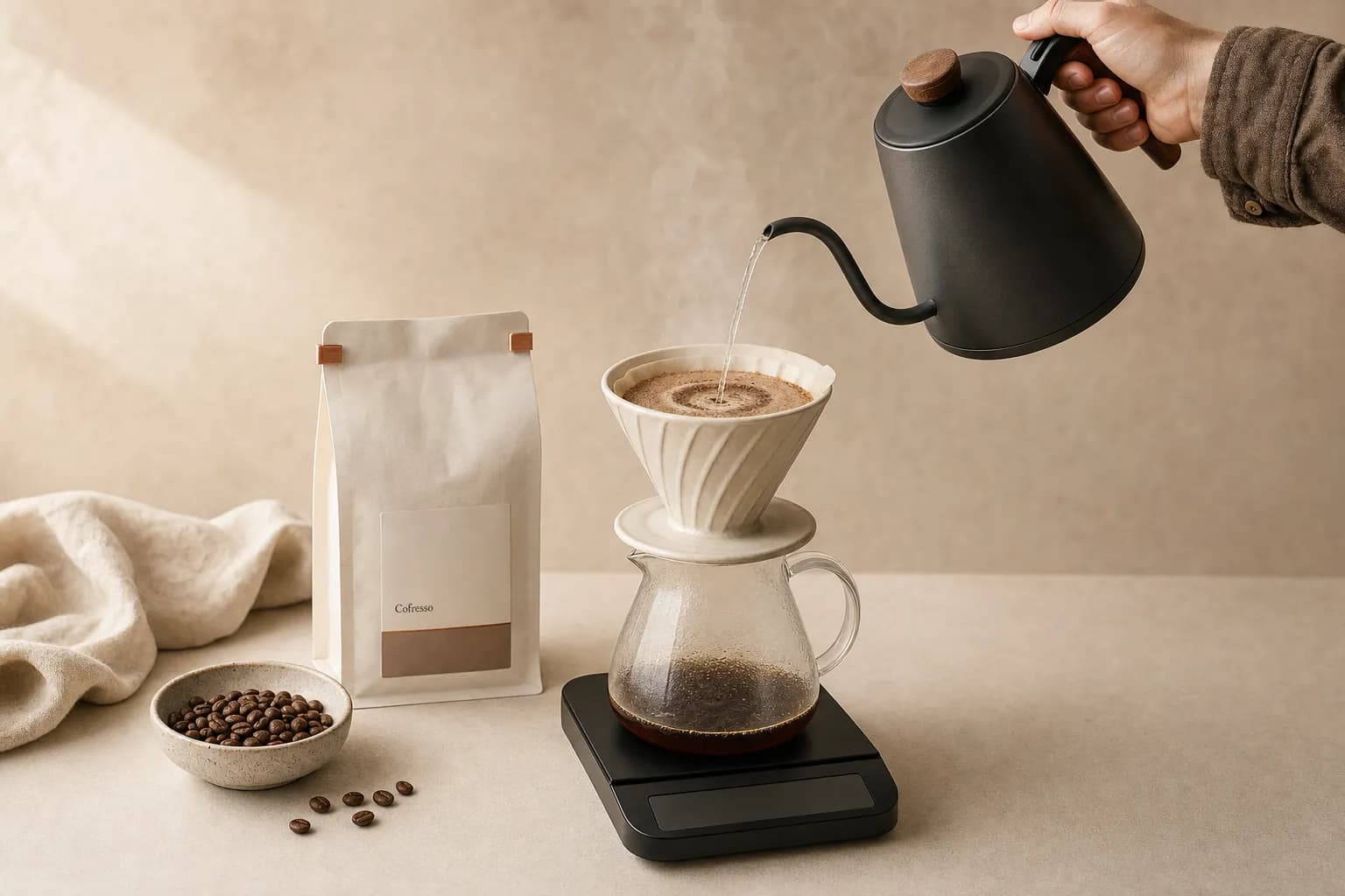 Brewing coffee with the pour over method: Pour Over (V60 / Cofresso Dripper)
